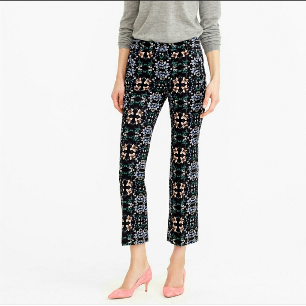 J. Crew Teddie Cropped Pant in Mirrored Floral Print Pant Kaleidoscopic Print